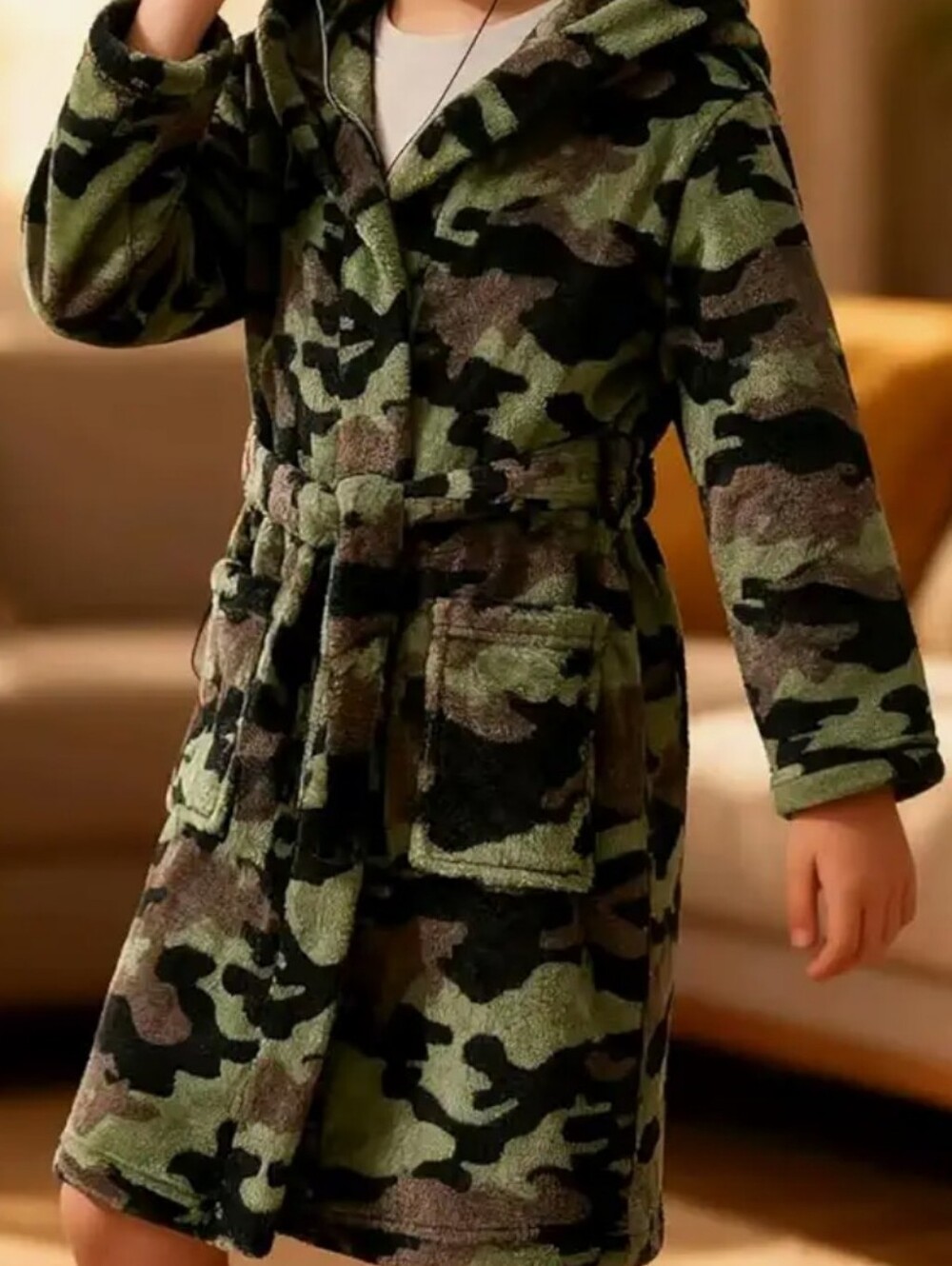 Boy's Faded Glory Green Camo Fleece Robe